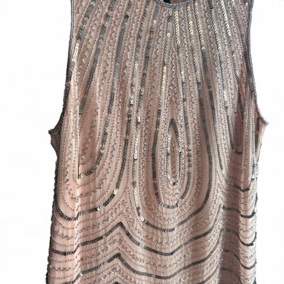 Vintage Pink Women’s Dress Beaded Silver Sequins Size Medium Glam Short Flapper - Picture 3 of 6